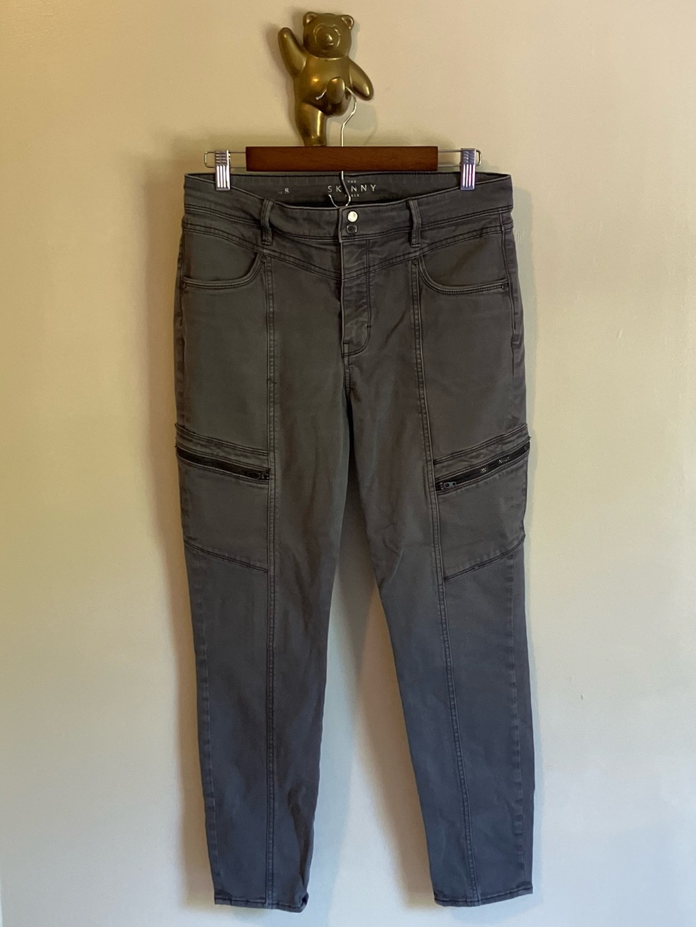 White House Black Market Gray Skinny Cargo Jeans with Zipper Pockets